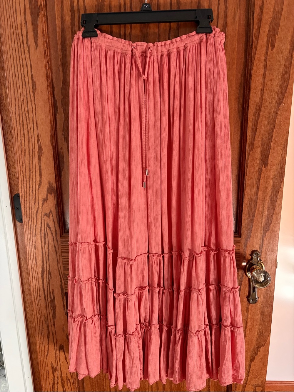 Yiposha Coral Tiered Drawstring Maxi Skirt-Boho